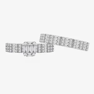 Luxury 925 Silver Square Rhinestone Ring For Women Elegant Pave Baguette Cut Bridal Engagement Wedding Fashion Jewelry Ring Gift