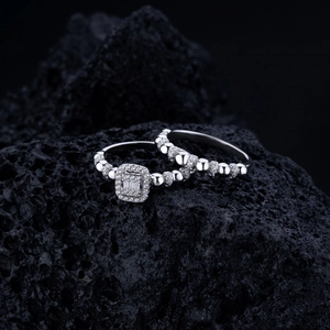 Ensemble de bagues en argent sterling S925 avec diamants carrés sur pierre de lave