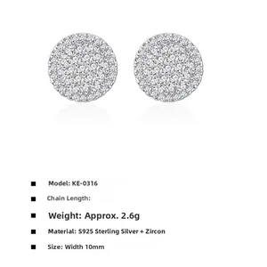 Detailed macro view showing S925 sterling silver pave-set round zircon stud earrings