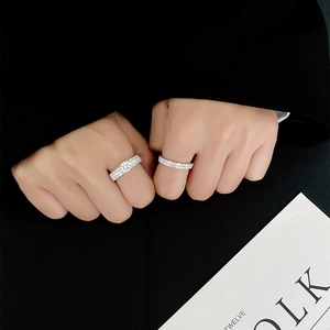 Classic 925 sterling silver full diamond couple rings with round and baguette zircon stones
