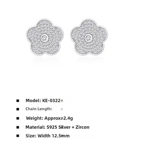 Spécifications des boucles d'oreilles camélia argent 12,5mm poids 2,4g avec micro zircons
