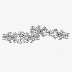 Luxury 925 Sterling Silver Flower Ring Rhinestone Pavé Engagement Wedding Band Sparkling Jewelry For Women Anniversary Gift