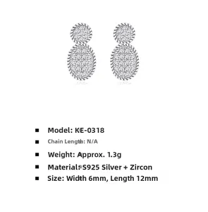 Macro shot showing dimensions and weight of S925 silver oval micro-pave stud earrings