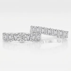 925 Sterling Silver Zirconia Ring Set Women Baguette Round Cut Flower Cluster Stackable Personalized Finger Rings Jewelry