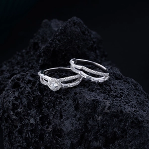 Ensemble de mariage élégant en argent 925 avec grappe de fleurs et anneaux croisés