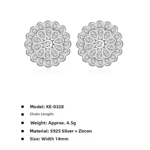 Close-up of S925 sterling silver double-layer flower earrings with cubic zirconia