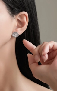 Close-up of S925 sterling silver double-layer flower earrings with micro-pave crystals