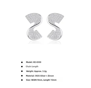 Detailed specs of S925 sterling silver S-curve earrings with cubic zirconia stones