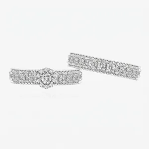 Élégant Ensemble Bagues Halo Argent Sterling 925 pour Femmes Luxe Pavé Strass Alliance Mariage Bijoux de Mariée Cadeau de Fiançail