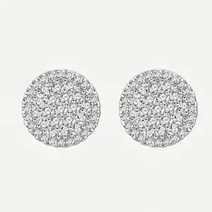 925 Sterling Silver Round Pave Zirconia Stud Earrings For Women Minimalist Fashion Micro Inlaid Circular Disc Jewelry Gift
