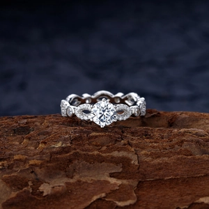 Bague scintillante en argent sterling S925 avec solitaire rond et anneau pavé infini