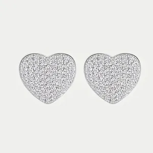 925 Sterling Silver Heart Stud Earrings For Women Luxurious Pave Cubic Zirconia Double Layer Love Earrings Fashion Jewelry