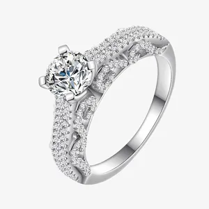 Luxury 925 Sterling Silver Rhinestone Ring For Women Elegant Retro Lace Round Cut Engagement Wedding Finger Fashion Jewelry