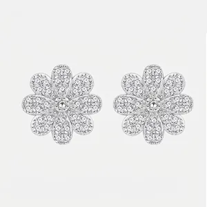 925 Sterling Silver Daisy Flower Stud Earrings For Women White Gold Pave Zirconia Tiny Cute Floral Earring Jewelry