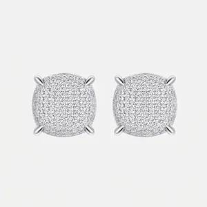 Luxury 925 Sterling Silver Micro Pave Cubic Zirconia Round Stud Earrings For Women Elegant Geometric Jewelry Gifts