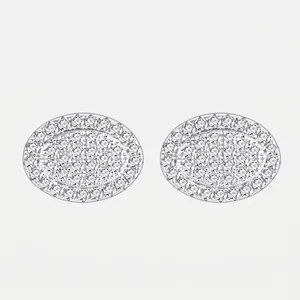 925 Sterling Silver Oval Stud Earrings For Women Pave Zirconia Micro-Inlaid Geometric Fashion Jewelry Silver Tone Gift