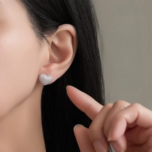 Luxury double heart stud earrings with sparkling pave zircon micro-setting for women