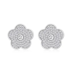 Boucles d'Oreilles Clous Camélia en Argent Sterling 925 Élégantes Françaises Zirconia Complet Micro-Incrusté pour Femmes Bijoux