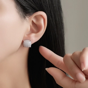 Luxurious S925 sterling silver cushion cut stud earrings with micro-pave cubic zirconia