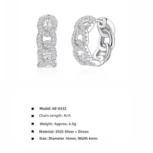 Macro detail of S925 silver chain earrings with cubic zirconia micro-pave setting