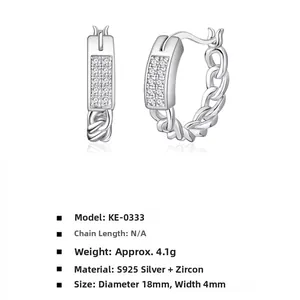 Détails de créoles en argent S925 avec zircons pavés et spécifications techniques