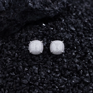 Luxurious S925 sterling silver square zircon stud earrings on black volcanic stone