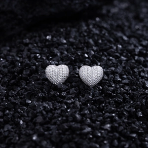 Sparkling double heart stud earrings with cubic zirconia micro-pave in silver tone