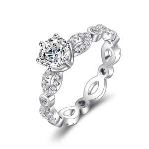 Bague élégante en argent S925 avec pierre ronde et anneau géométrique serti de pavés