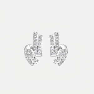 925 Sterling Silver Zirconia Double Layer Stud Earrings For Women Elegant Geometric Curved Line Earrings Minimalist Jewelry Gift