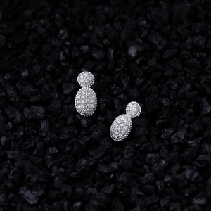 Elegant S925 sterling silver oval stud earrings with pavé crystals on black stone
