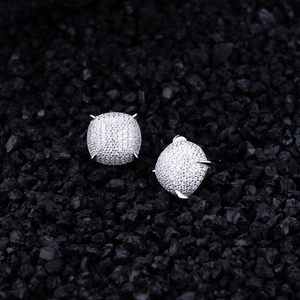 Luxury S925 sterling silver square stud earrings with iced out pave zircon stones