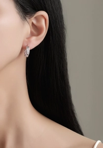 Détail de boucles d'oreilles en argent S925 avec micro-pavé de zircone sur le mannequin