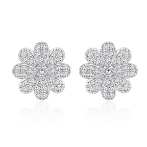 Sparkling S925 sterling silver daisy stud earrings with micro-paved white zircon stones