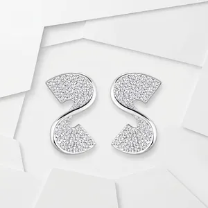 925 Sterling Silver S-Shaped Zirconia Stud Earrings Pave Inlaid Minimalist White Gold Plated Wave Earrings For Women Jewelry