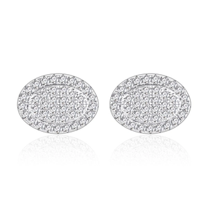 Sparkling S925 sterling silver oval stud earrings with pavé set cubic zirconia stones