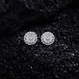 Exquisite S925 silver double layer flower stud earrings with shimmering micro pave diamonds