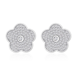 Boucles d'oreilles camélia en argent S925 avec diamants cristallins en micro-pavé