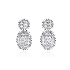 Elegant S925 sterling silver oval stud earrings with pavé crystals and twisted metal edges