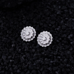 Exquisite S925 sterling silver double-layer flower stud earrings with micro-pave diamonds