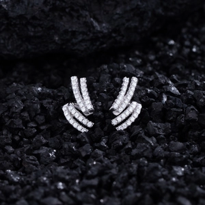 Elegant S925 sterling silver double-layered curved stud earrings with micro-pave diamonds