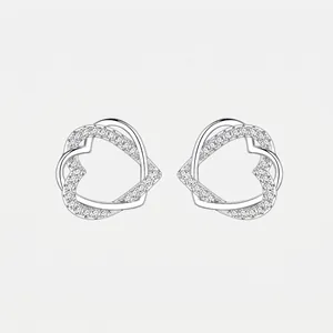 Orecchini a Bottone a Cuore Intrecciato in Argento Sterling 925 per Donna Eleganti Orecchini a Croce Geometrica in Zirconia Pave