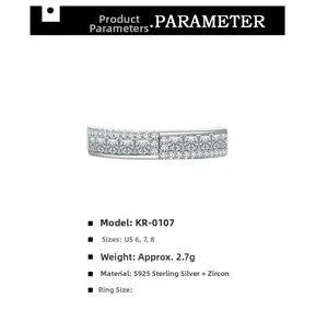Detailed specs for S925 sterling silver pave-set zircon ring, weighing 2.7g in US sizes 6-8