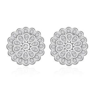 Exquisite S925 sterling silver double-layer flower stud earrings with pave-set zircons