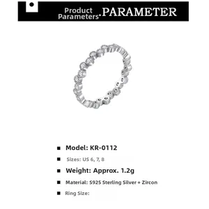 Détails de la bague éternité en argent 925 avec zircons micro-pave, modèle KR-0112