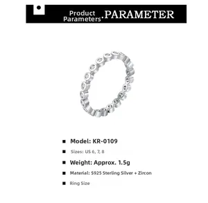 Spécifications techniques et guide des tailles pour la bague en argent S925 et zircone
