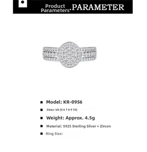 Detail view of S925 sterling silver ring KR-0956 with oval cubic zirconia settings