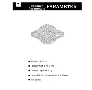 Detailed spec sheet for S925 sterling silver ring with full cubic zirconia stones