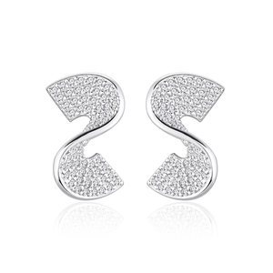 Elegant 925 sterling silver S-curve stud earrings with pave-set cubic zirconia stones