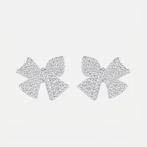 925 Sterling Silver Bow Knot Stud Earrings For Women Exquisite Micro Pave Zirconia Sparkling Elegant Bowtie Fine Jewelry