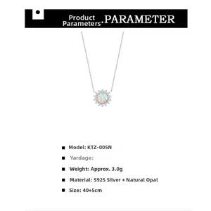 Détail du collier en argent S925 avec opale naturelle 8mm et halo de diamants